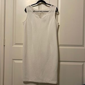 Maya Brooke white gauze type sleeveless dress with lace. Size 14